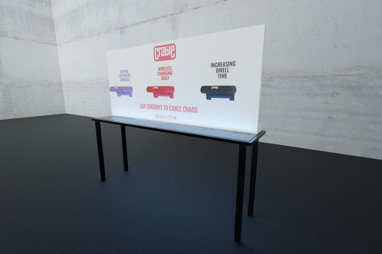 Crable Table Plinth - 3 Crable Wireless Charging Shelves - Event Stand