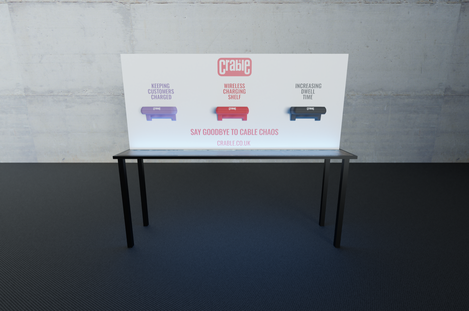 Crable Table Plinth - 3 Crable Wireless Charging Shelves - Exhibition Stand