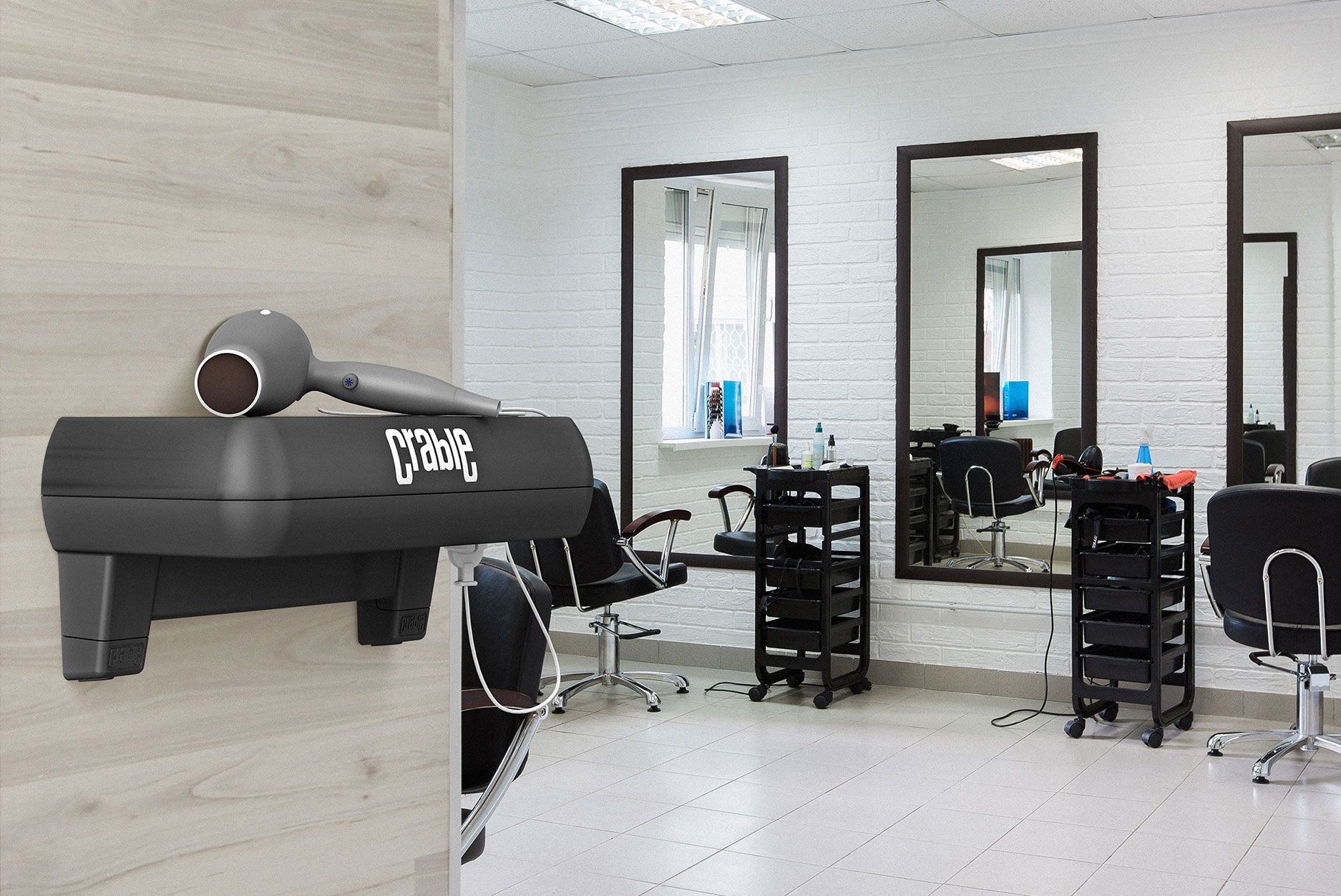 Crable Wireless Charging Shelf in a hair salon