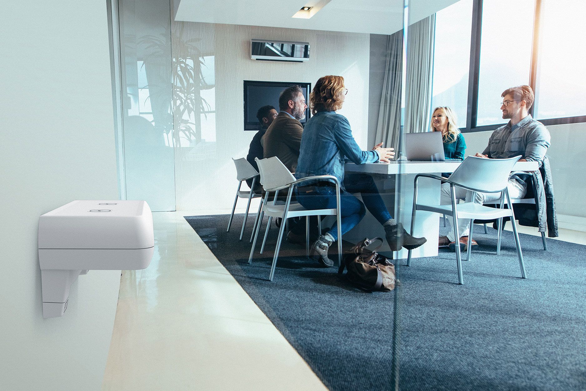 Crable Wireless Charging Shelf in a meeting room