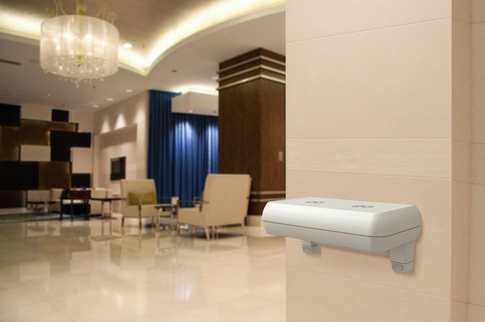 Crable Wireless Charging Shelf in a hotel lobby